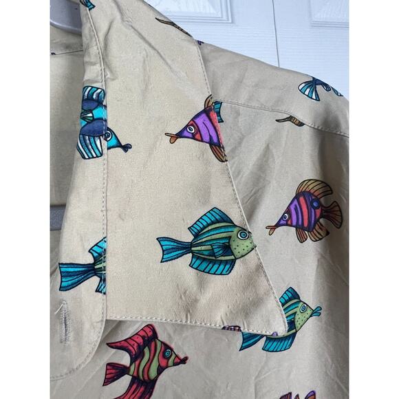 Riscatto 100% Silk Men's 2X Novelty Tropical Fish Print Button Up Collared Shirt - Picture 4 of 7